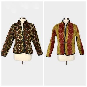 Trimdin Womens Artisan Reversible Tapestry Jacket Art to Wear Brown Gold size L